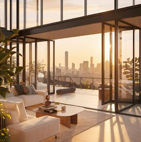 Smart glass installed in a modern UAE living room for natural light and wellness