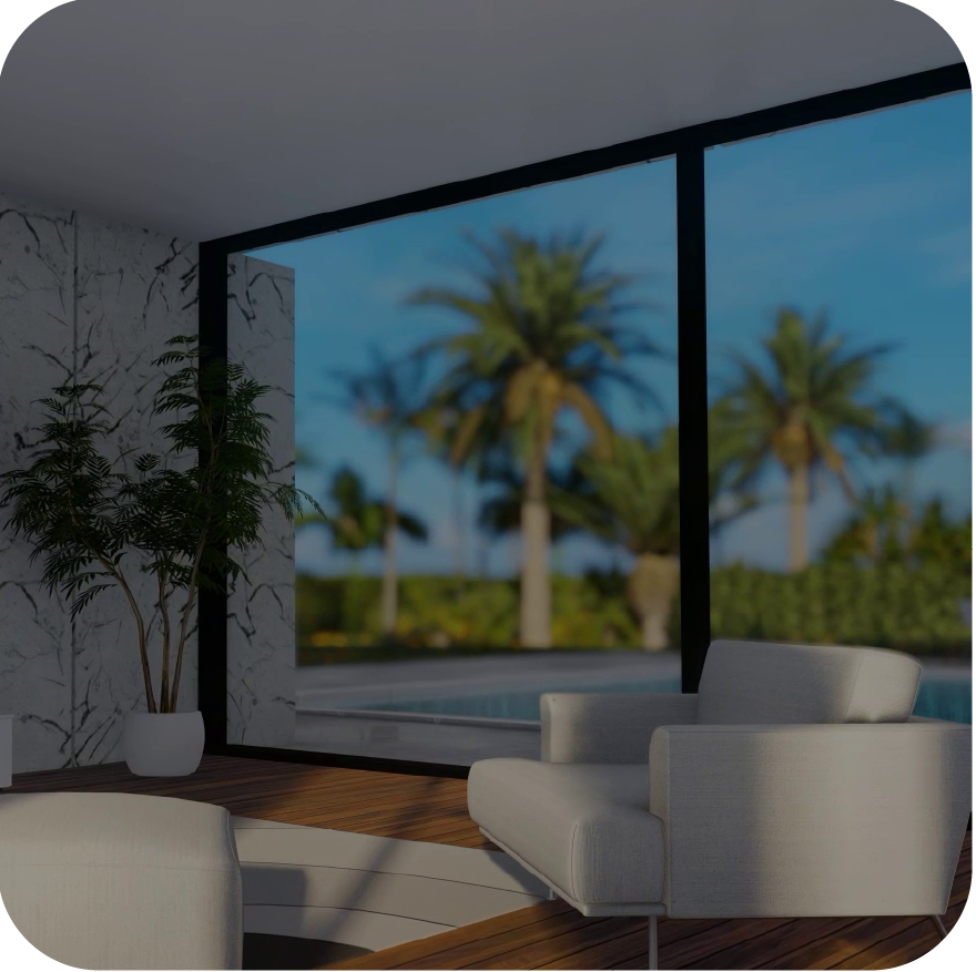 Home (new) A modern commercial office in the UAE with floor-to-ceiling smart glass partition walls, shown in their clear 'ON' state.