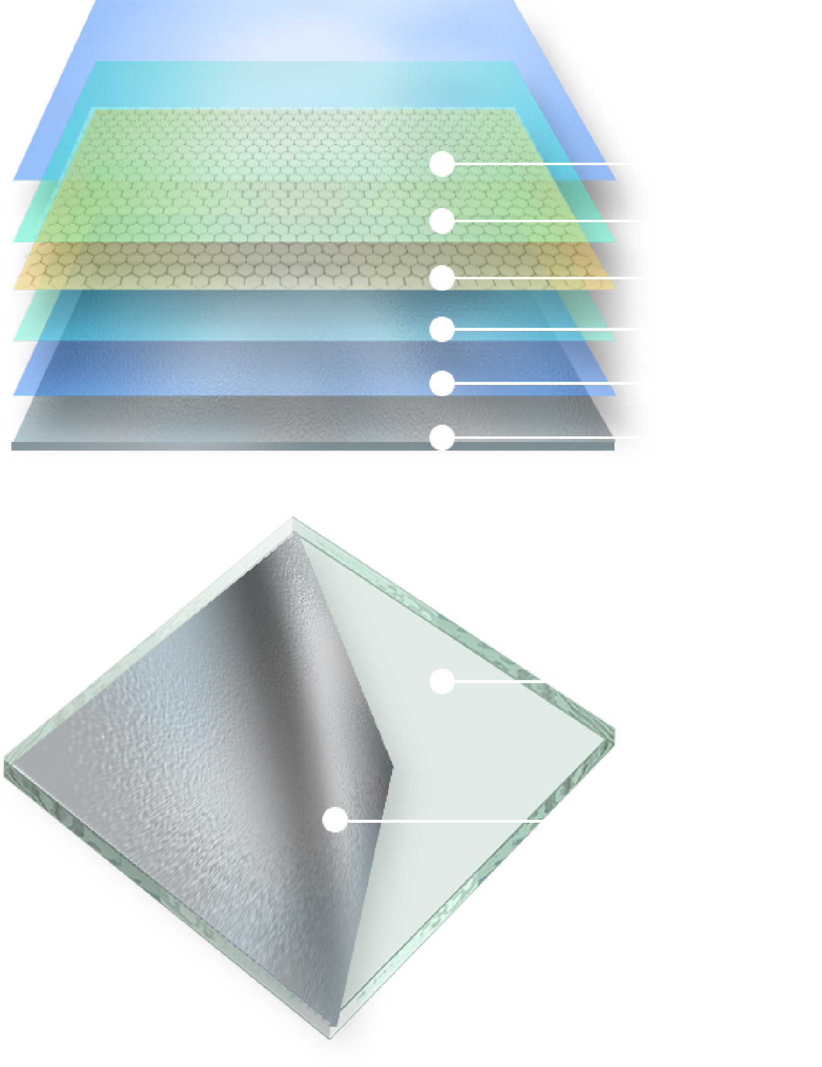 A switchable smart glass partition demonstrating its on-demand privacy, with one panel 'OFF' (opaque) and one panel 'ON' (clear).
