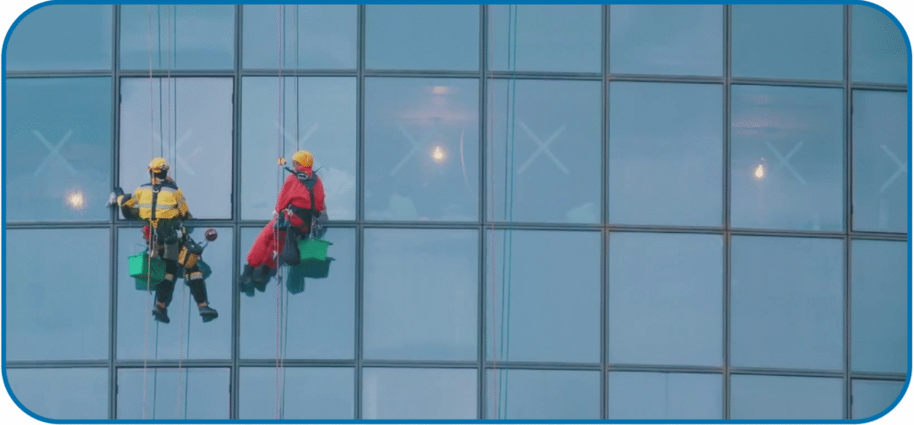 A close up demonstration of switchable smart glass technology, showing the 'ON' clear state and 'OFF' opaque state on one panel.