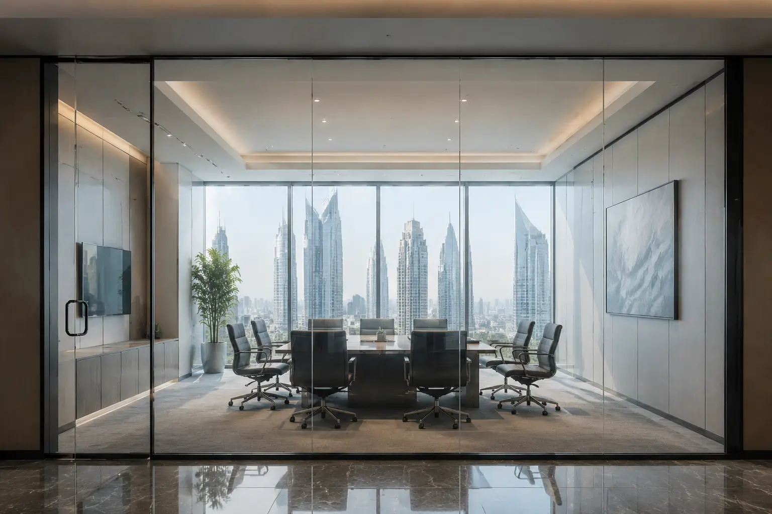 Crystal Clear Switchable Glass Executive Meeting Room