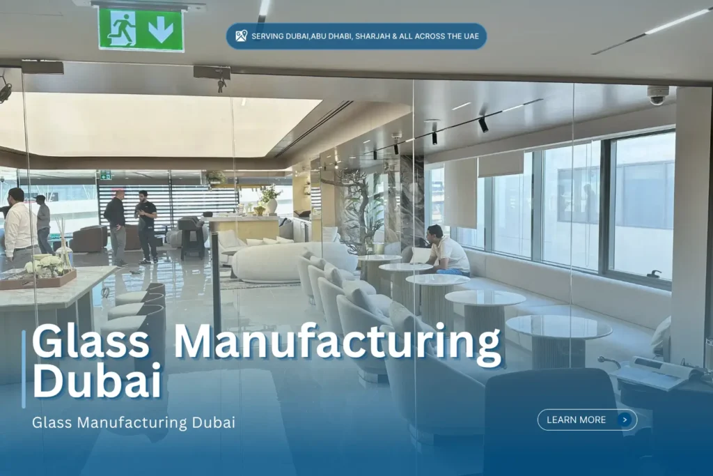 Modern corporate office interior with custom glass manufacturing partitions in Dubai