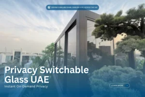 Privacy switchable glass installation on exterior building facade in UAE