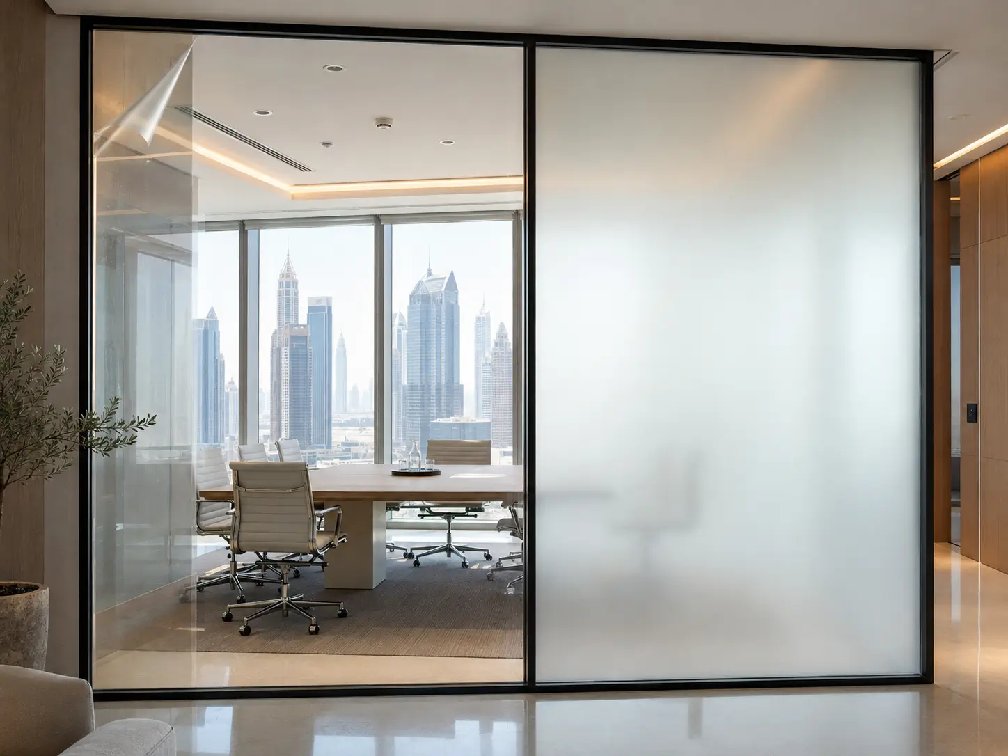 Office glass partition with switchable smart film
